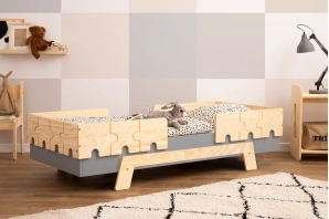 Einzelbett für Kinder mit Rausfallschutz und Lattenrost PUZZLE BR2 Montessori Holz