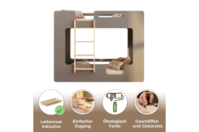 Etagenbett für Kinder mit Rausfallschutz und Lattenrost MIMI B Montessori Holz