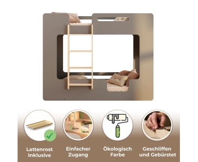 Etagenbett für Kinder mit Rausfallschutz und Lattenrost MIMI B Montessori Holz