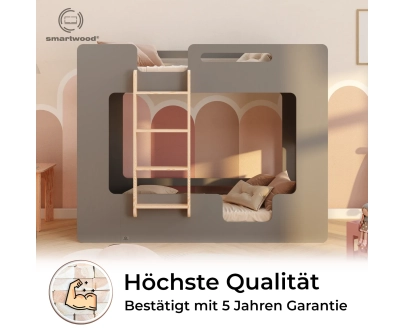 Etagenbett für Kinder mit Rausfallschutz und Lattenrost MIMI B Montessori Holz