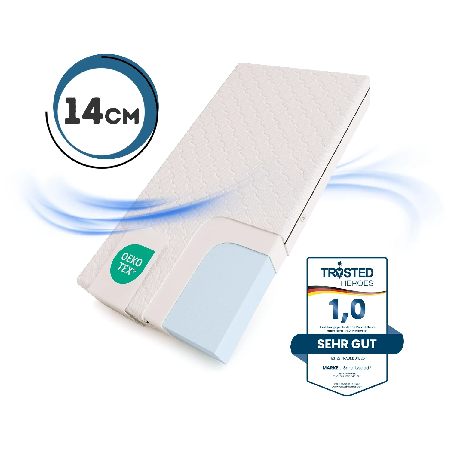 Schaumstoffmatratze für Kinder 14 cm mittlerer Härtegrad (H2) - Größe XL,  - , 140x180 XL | Smartwood