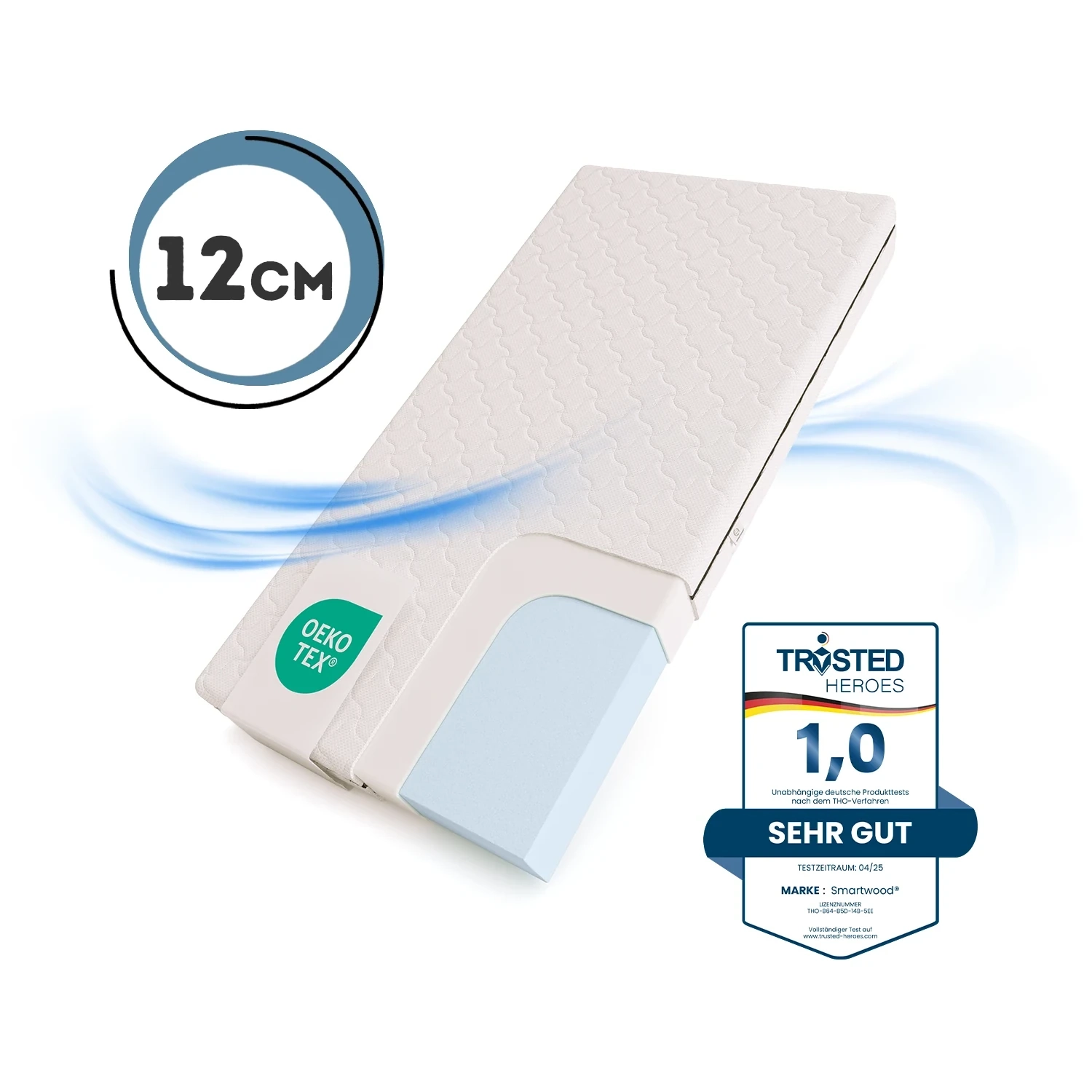 Schaumstoffmatratze für Kinder 12 cm mittlerer Härtegrad (H2),  - , 90x200 | Smartwood