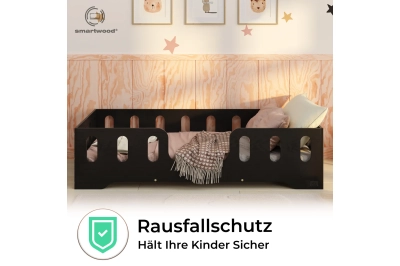 Einzelbett für Kinder mit Rausfallschutz und Lattenrost TILA 2 Montessori Holz