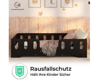 Einzelbett für Kinder mit Rausfallschutz und Lattenrost TILA 2 Montessori Holz