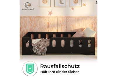 Einzelbett für Kinder mit Rausfallschutz und Lattenrost TILA 2 Montessori Holz