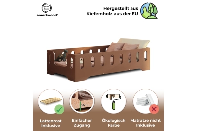 Einzelbett für Kinder mit Rausfallschutz und Lattenrost TILA 2 Montessori Holz