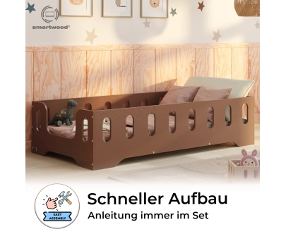 Einzelbett für Kinder mit Rausfallschutz und Lattenrost TILA 2 Montessori Holz