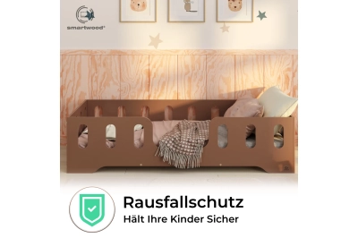 Einzelbett für Kinder mit Rausfallschutz und Lattenrost TILA 2 Montessori Holz
