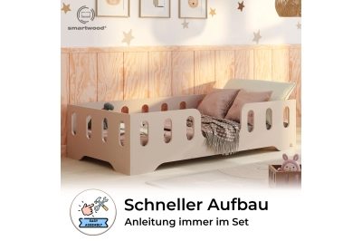 Einzelbett für Kinder mit Rausfallschutz und Lattenrost TILA 2 Montessori Holz