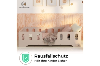 Einzelbett für Kinder mit Rausfallschutz und Lattenrost TILA 2 Montessori Holz