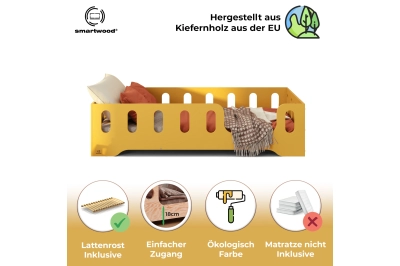 Einzelbett für Kinder mit Rausfallschutz und Lattenrost TILA 2 Montessori Holz