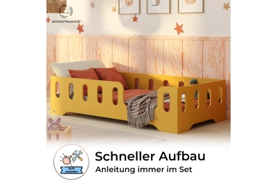 Einzelbett für Kinder mit Rausfallschutz und Lattenrost TILA 2 Montessori Holz
