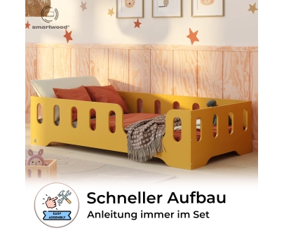 Einzelbett für Kinder mit Rausfallschutz und Lattenrost TILA 2 Montessori Holz