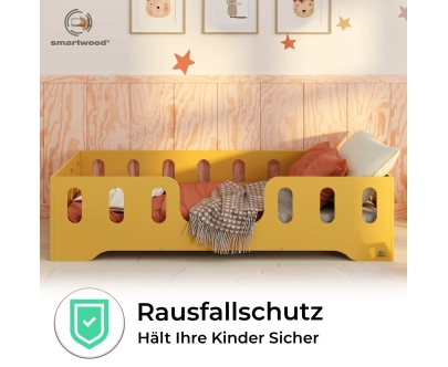 Einzelbett für Kinder mit Rausfallschutz und Lattenrost TILA 2 Montessori Holz