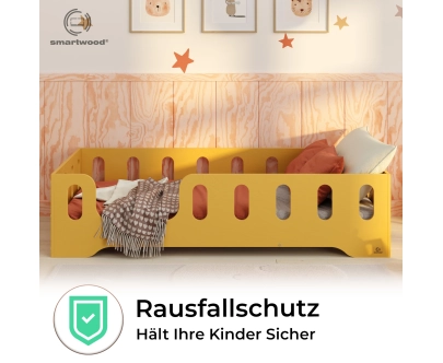 Einzelbett für Kinder mit Rausfallschutz und Lattenrost TILA 2 Montessori Holz