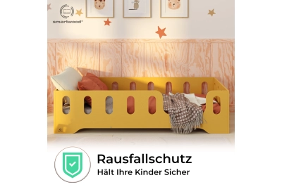 Einzelbett für Kinder mit Rausfallschutz und Lattenrost TILA 2 Montessori Holz