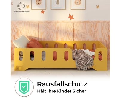 Einzelbett für Kinder mit Rausfallschutz und Lattenrost TILA 2 Montessori Holz