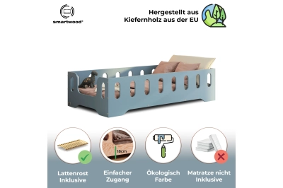 Einzelbett für Kinder mit Rausfallschutz und Lattenrost TILA 2 Montessori Holz