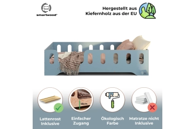 Einzelbett für Kinder mit Rausfallschutz und Lattenrost TILA 2 Montessori Holz