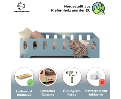 Einzelbett für Kinder mit Rausfallschutz und Lattenrost TILA 2 Montessori Holz