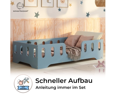 Einzelbett für Kinder mit Rausfallschutz und Lattenrost TILA 2 Montessori Holz