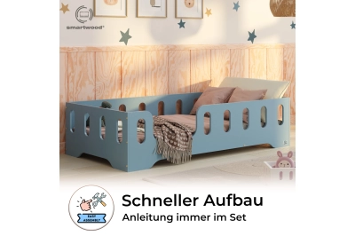 Einzelbett für Kinder mit Rausfallschutz und Lattenrost TILA 2 Montessori Holz
