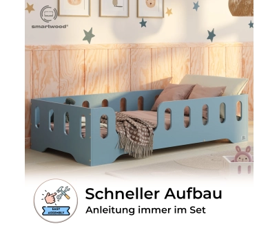 Einzelbett für Kinder mit Rausfallschutz und Lattenrost TILA 2 Montessori Holz