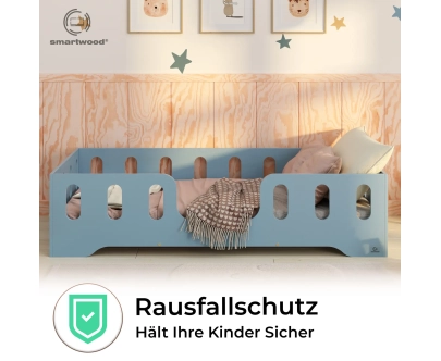 Einzelbett für Kinder mit Rausfallschutz und Lattenrost TILA 2 Montessori Holz