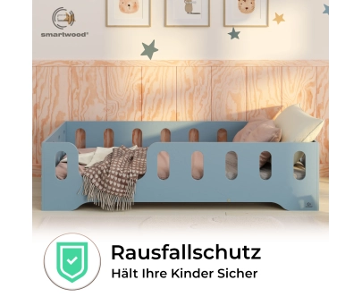 Einzelbett für Kinder mit Rausfallschutz und Lattenrost TILA 2 Montessori Holz