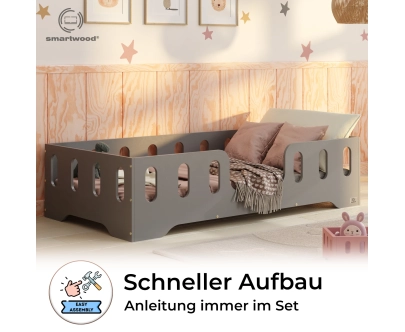 Einzelbett für Kinder mit Rausfallschutz und Lattenrost TILA 2 Montessori Holz