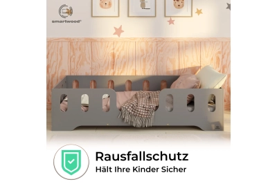 Einzelbett für Kinder mit Rausfallschutz und Lattenrost TILA 2 Montessori Holz