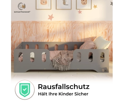 Einzelbett für Kinder mit Rausfallschutz und Lattenrost TILA 2 Montessori Holz
