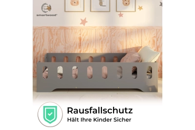 Einzelbett für Kinder mit Rausfallschutz und Lattenrost TILA 2 Montessori Holz