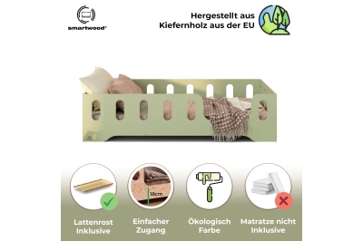Einzelbett für Kinder mit Rausfallschutz und Lattenrost TILA 2 Montessori Holz