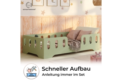 Einzelbett für Kinder mit Rausfallschutz und Lattenrost TILA 2 Montessori Holz
