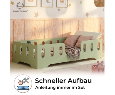 Einzelbett für Kinder mit Rausfallschutz und Lattenrost TILA 2 Montessori Holz