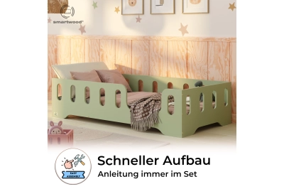 Einzelbett für Kinder mit Rausfallschutz und Lattenrost TILA 2 Montessori Holz
