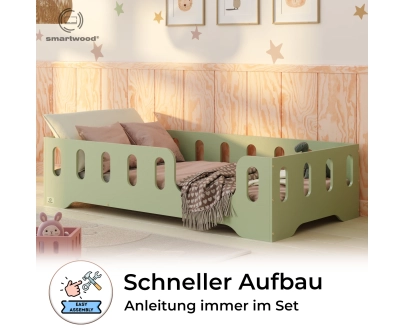 Einzelbett für Kinder mit Rausfallschutz und Lattenrost TILA 2 Montessori Holz