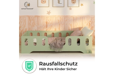 Einzelbett für Kinder mit Rausfallschutz und Lattenrost TILA 2 Montessori Holz