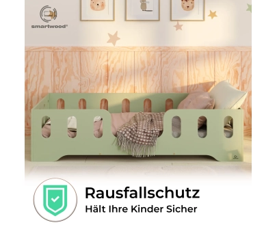 Einzelbett für Kinder mit Rausfallschutz und Lattenrost TILA 2 Montessori Holz