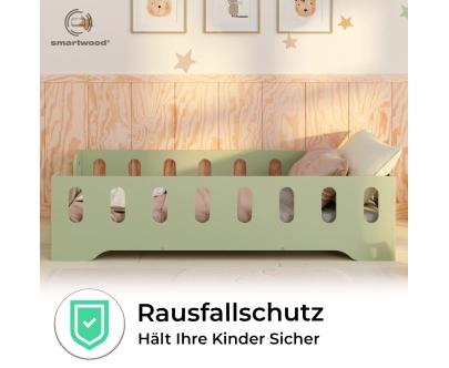 Einzelbett für Kinder mit Rausfallschutz und Lattenrost TILA 2 Montessori Holz