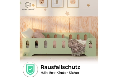 Einzelbett für Kinder mit Rausfallschutz und Lattenrost TILA 2 Montessori Holz