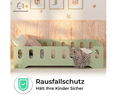 Einzelbett für Kinder mit Rausfallschutz und Lattenrost TILA 2 Montessori Holz