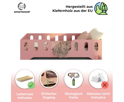 Einzelbett für Kinder mit Rausfallschutz und Lattenrost TILA 2 Montessori Holz