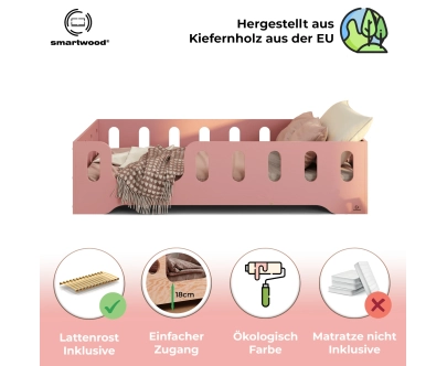 Einzelbett für Kinder mit Rausfallschutz und Lattenrost TILA 2 Montessori Holz