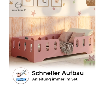 Einzelbett für Kinder mit Rausfallschutz und Lattenrost TILA 2 Montessori Holz