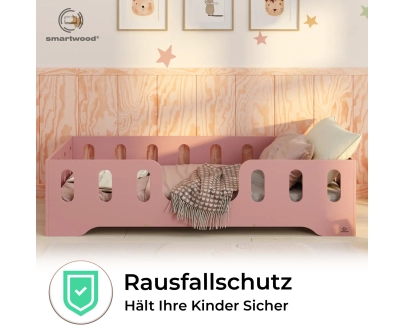 Einzelbett für Kinder mit Rausfallschutz und Lattenrost TILA 2 Montessori Holz