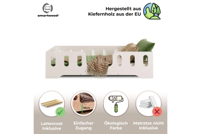 Einzelbett für Kinder mit Rausfallschutz und Lattenrost TILA 2 Montessori Holz