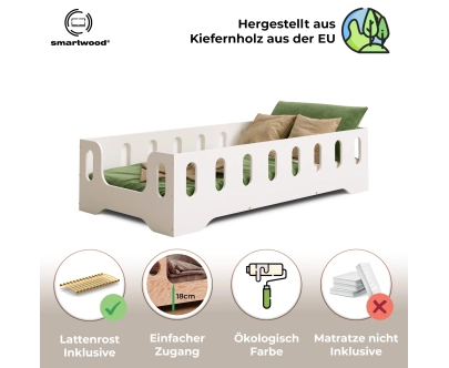 Einzelbett für Kinder mit Rausfallschutz und Lattenrost TILA 2 Montessori Holz