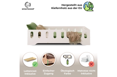 Einzelbett für Kinder mit Rausfallschutz und Lattenrost TILA 2 Montessori Holz